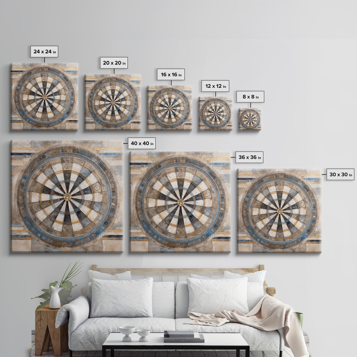Dartboard Bullseye with Dynamic Motion Framed Canvas Print, Game Room Art, Living Room Decor, Game Room Decor, Fine Art, Play, GRA-1x1-56