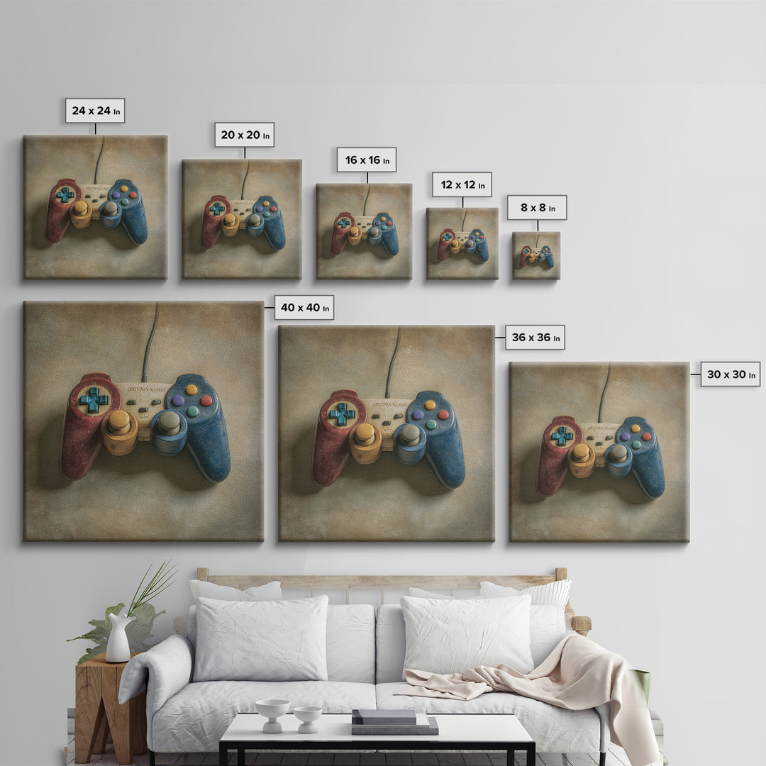 Old School Game Controller Framed Canvas Print, Game Room Art, Living Room Art, Game Room Decor, Watercolor Art, Play, GRA-1x1-6