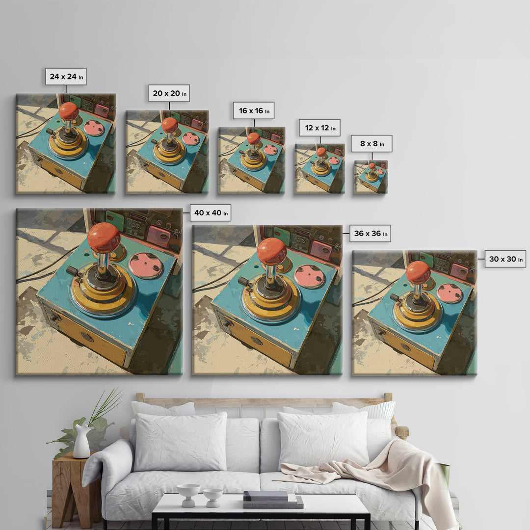 Retro Arcade Joystick Framed Canvas Print, Game Room Art, Art Print, Game Room Decor, Watercolor Art, Play, Canvas Art, GRA-1x1-73