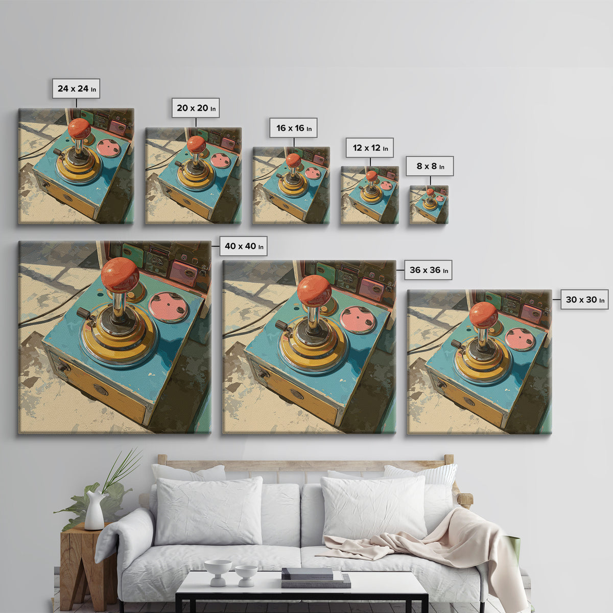 Retro Arcade Joystick Framed Canvas Print, Game Room Art, Art Print, Game Room Decor, Watercolor Art, Play, Canvas Art, GRA-1x1-73