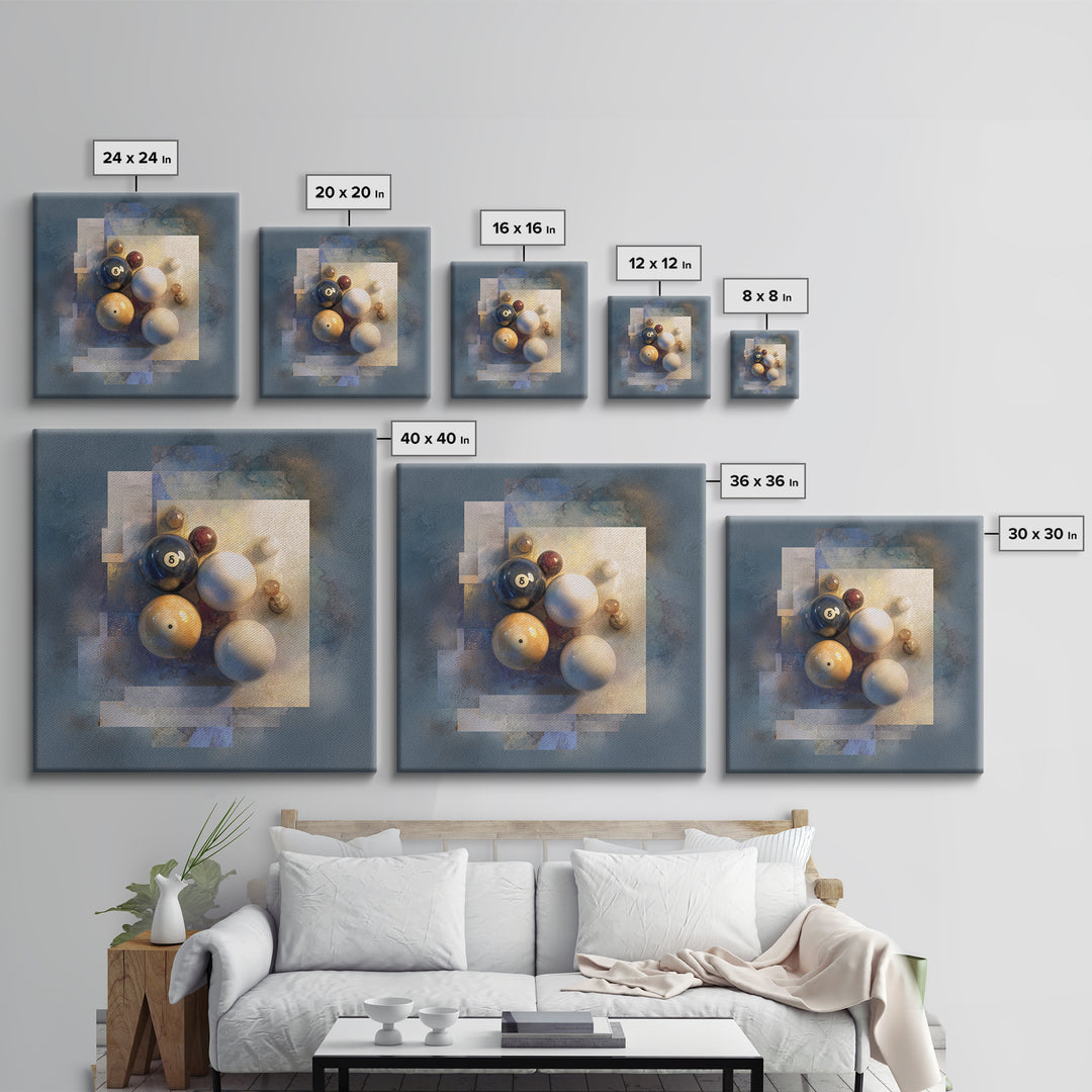 Billiards Eight Ball Framed Canvas Print, Game Room Art, Whimsical Wall Art, Game Room Decor, Fine Art, Play, Minimalist Decor, GRA-1x1-74