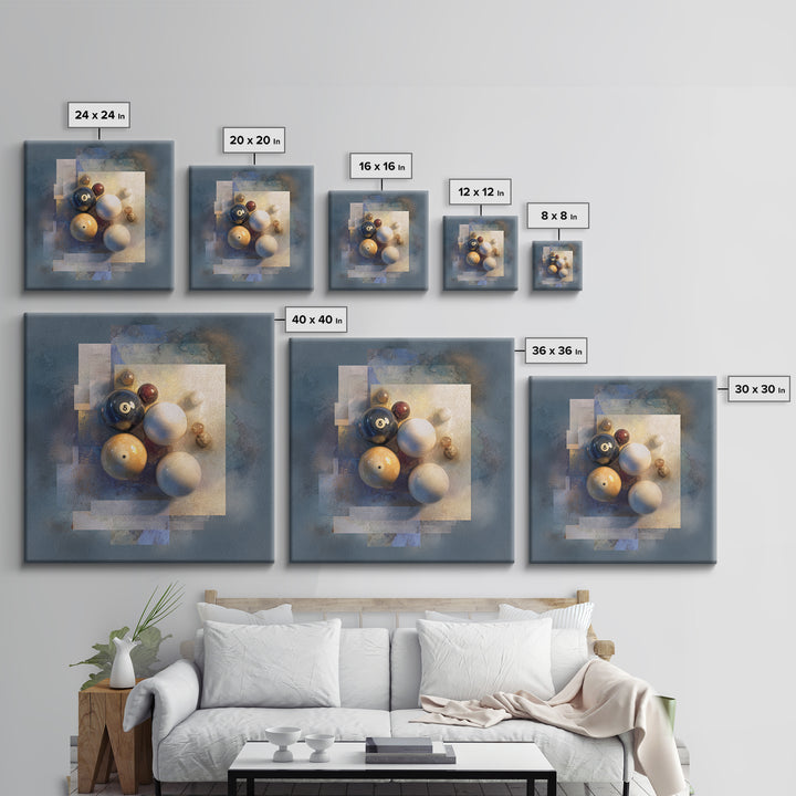 Billiards Eight Ball Framed Canvas Print, Game Room Art, Whimsical Wall Art, Game Room Decor, Fine Art, Play, Minimalist Decor, GRA-1x1-74