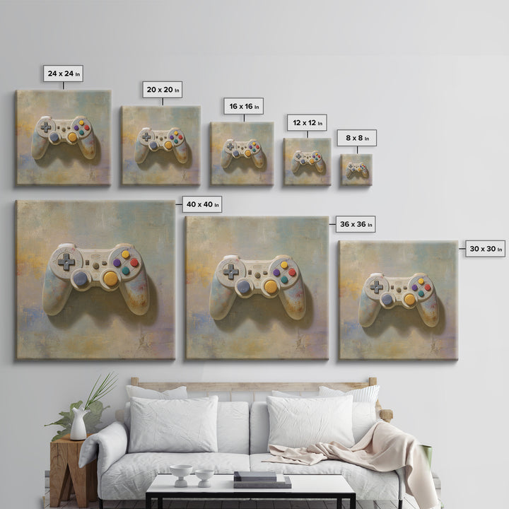 Old School Game Controller Framed Canvas Print, Game Room Art, Gallery Decor, Game Room Decor, Fine Art, Play, Contemporary Art, GRA-1x1-78