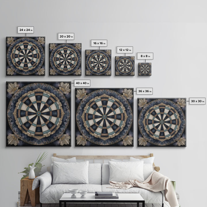 Dartboard Bullseye with Dynamic Motion Framed Canvas Print, Game Room Art, Black Art, Game Room Decor, Fine Art, Play, GRA-1x1-8