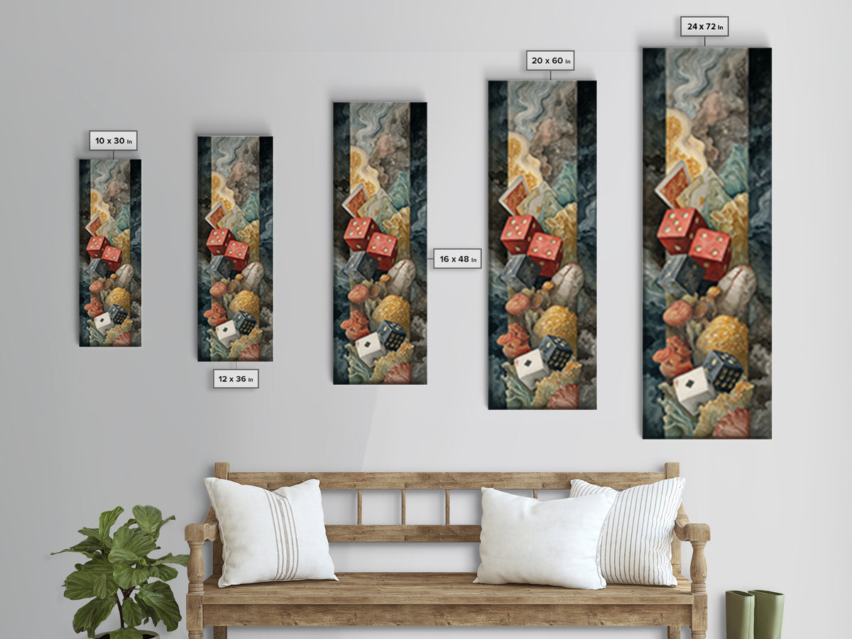 Playing Cards and Dice Framed Canvas Print, Game Room Art, Home Decor, Game Room Decor, Abstract Art, Play, Wall Art Set, GRA-1x3-15