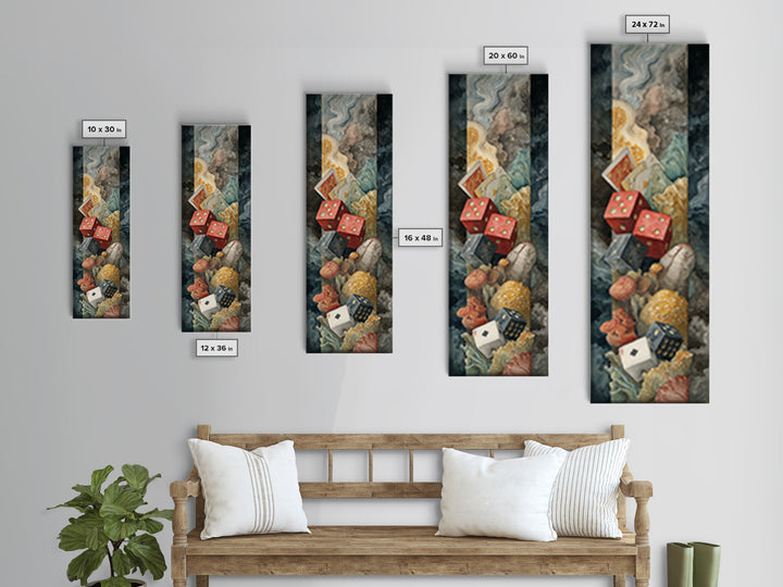 Playing Cards and Dice Framed Canvas Print, Game Room Art, Home Decor, Game Room Decor, Abstract Art, Play, Wall Art Set, GRA-1x3-15