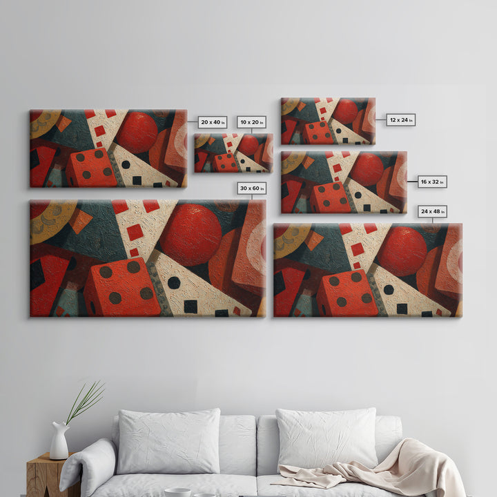 Playing Cards and Dice Framed Canvas Print, Game Room Art, Canvas Wall Art, Game Room Decor, Watercolor Art, Play, GRA-2x1-23