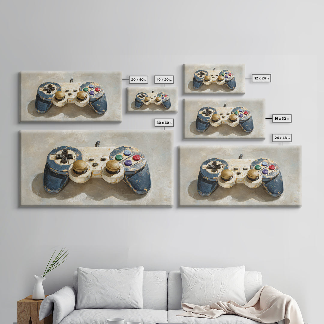 Old School Game Controller Framed Canvas Print, Game Room Art, Minimalist Decor, Game Room Decor, Play, Modern Wall Art, GRA-2x1-50