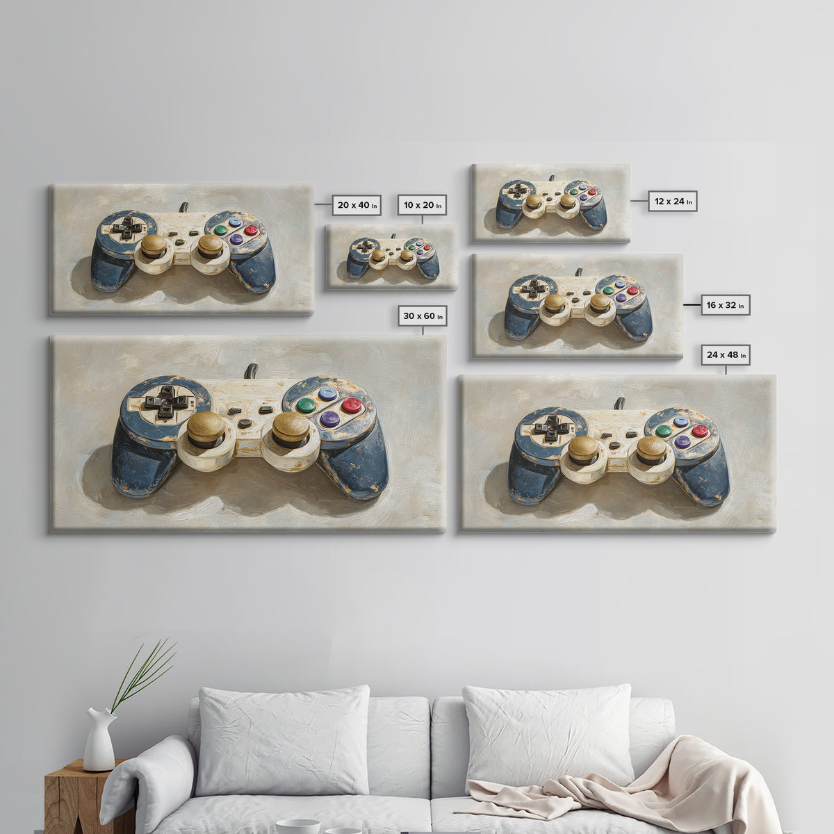 Old School Game Controller Framed Canvas Print, Game Room Art, Minimalist Decor, Game Room Decor, Play, Modern Wall Art, GRA-2x1-50