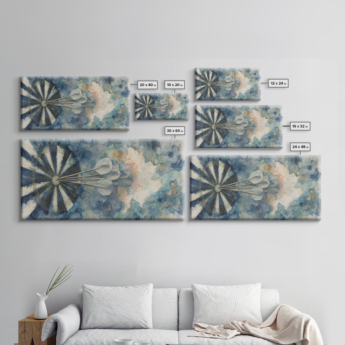 Dartboard Bullseye with Dynamic Motion Canvas Print, Game Room Art, Classroom Decor, Game Room Decor, Fine Art, Play, GRA-2x1-52