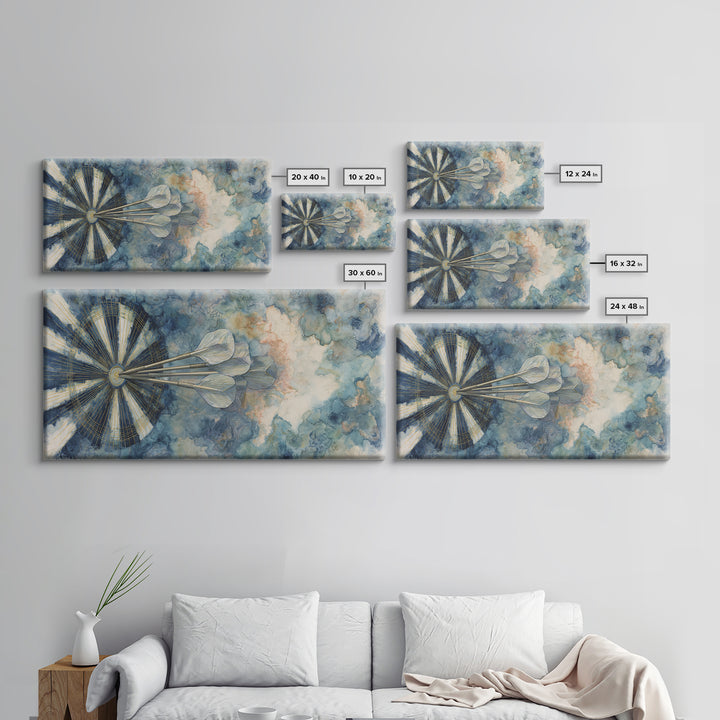 Dartboard Bullseye with Dynamic Motion Canvas Print, Game Room Art, Classroom Decor, Game Room Decor, Fine Art, Play, GRA-2x1-52