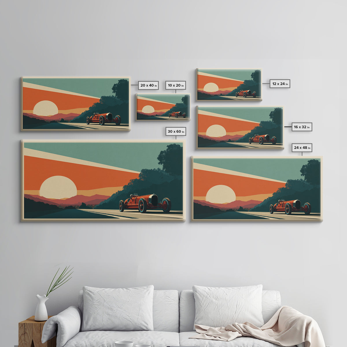Retro Racing Car Game Poster Without Text Framed Canvas Print, Game Room Art, Original Art, Game Room Decor, Fine Art, Play, GRA-2x1-56