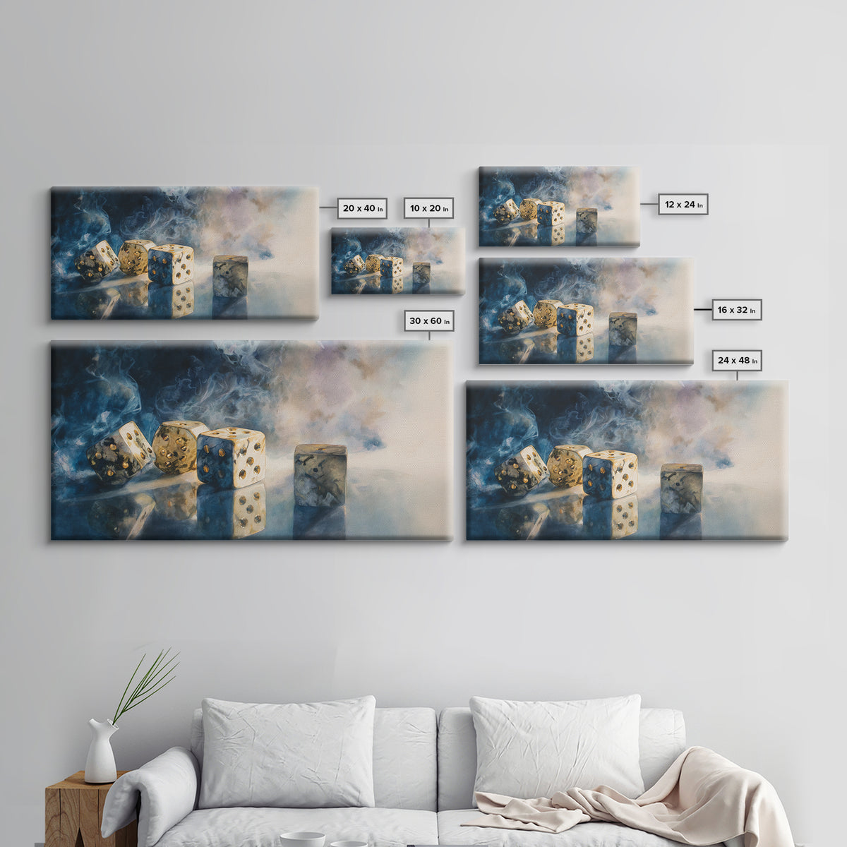 Tabletop Dice Rolling Through Dramatic Light Canvas Print, Game Room Art, Classroom Decor, Game Room Decor, Fine Art, Play, GRA-2x1-61