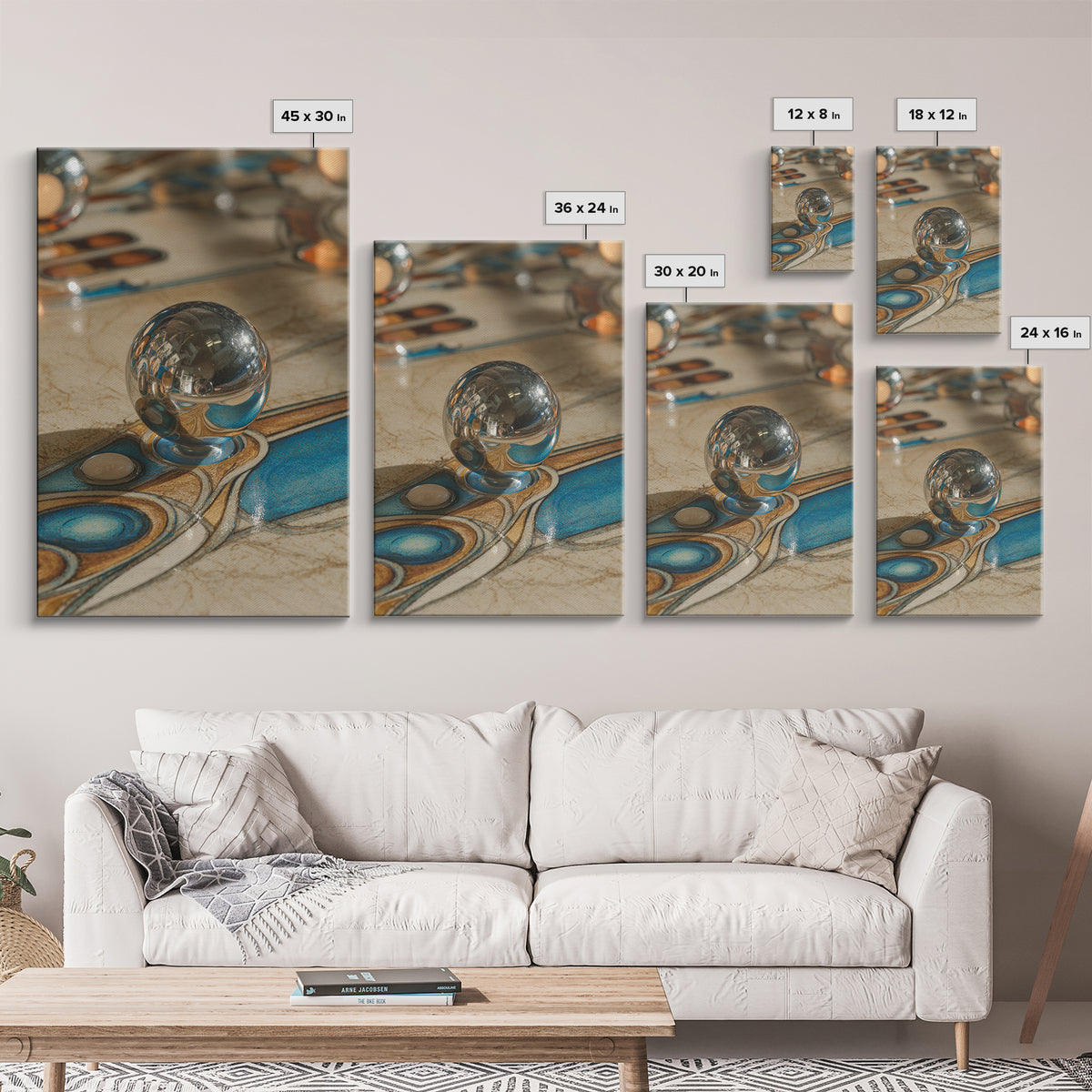 Pinball Silver Ball Framed Canvas Print, Game Room Art, Canvas Art, Game Room Decor, Oil Painting, Play, Living Room Art, GRA-2x3-53