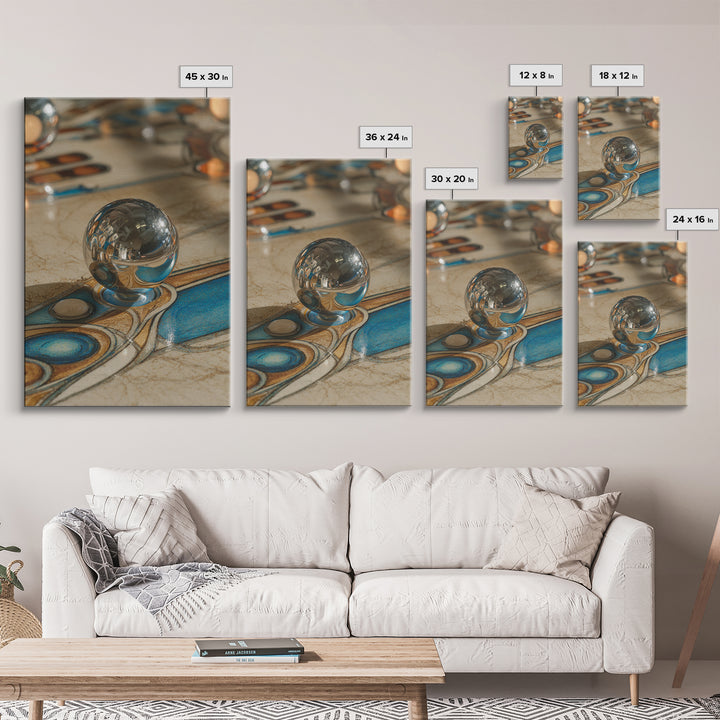 Pinball Silver Ball Framed Canvas Print, Game Room Art, Canvas Art, Game Room Decor, Oil Painting, Play, Living Room Art, GRA-2x3-53