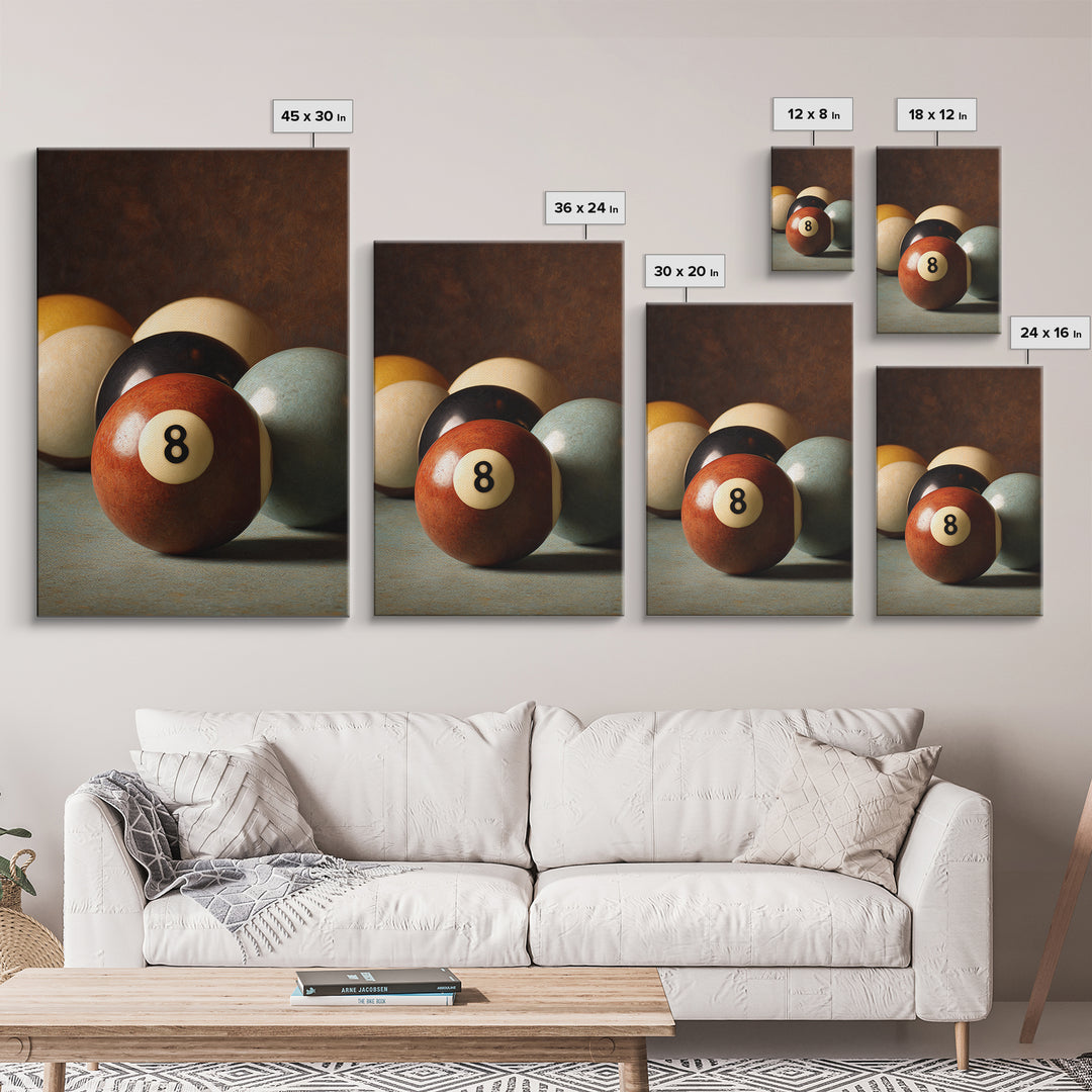 Billiards Eight Ball Canvas Print, Game Room Art, Original Art, Game Room Decor, Play, Trendy Wall Art, Masculine Wall Art, GRA-2x3-58
