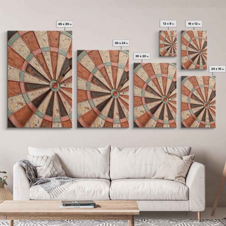 Dartboard Bullseye with Dynamic Motion Framed Canvas Print, Game Room Art, Room Decor, Game Room Decor, Fine Art, Play, GRA-2x3-64