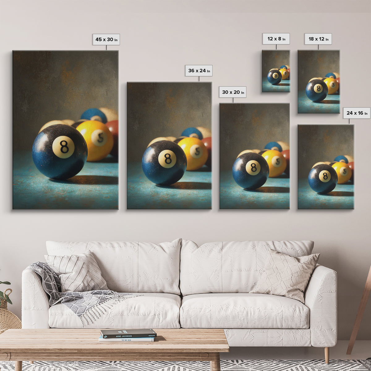 Billiards Eight Ball Canvas Print, Game Room Art, Original Art, Game Room Decor, Play, Trendy Wall Art, Masculine Wall Art, GRA-2x3-82