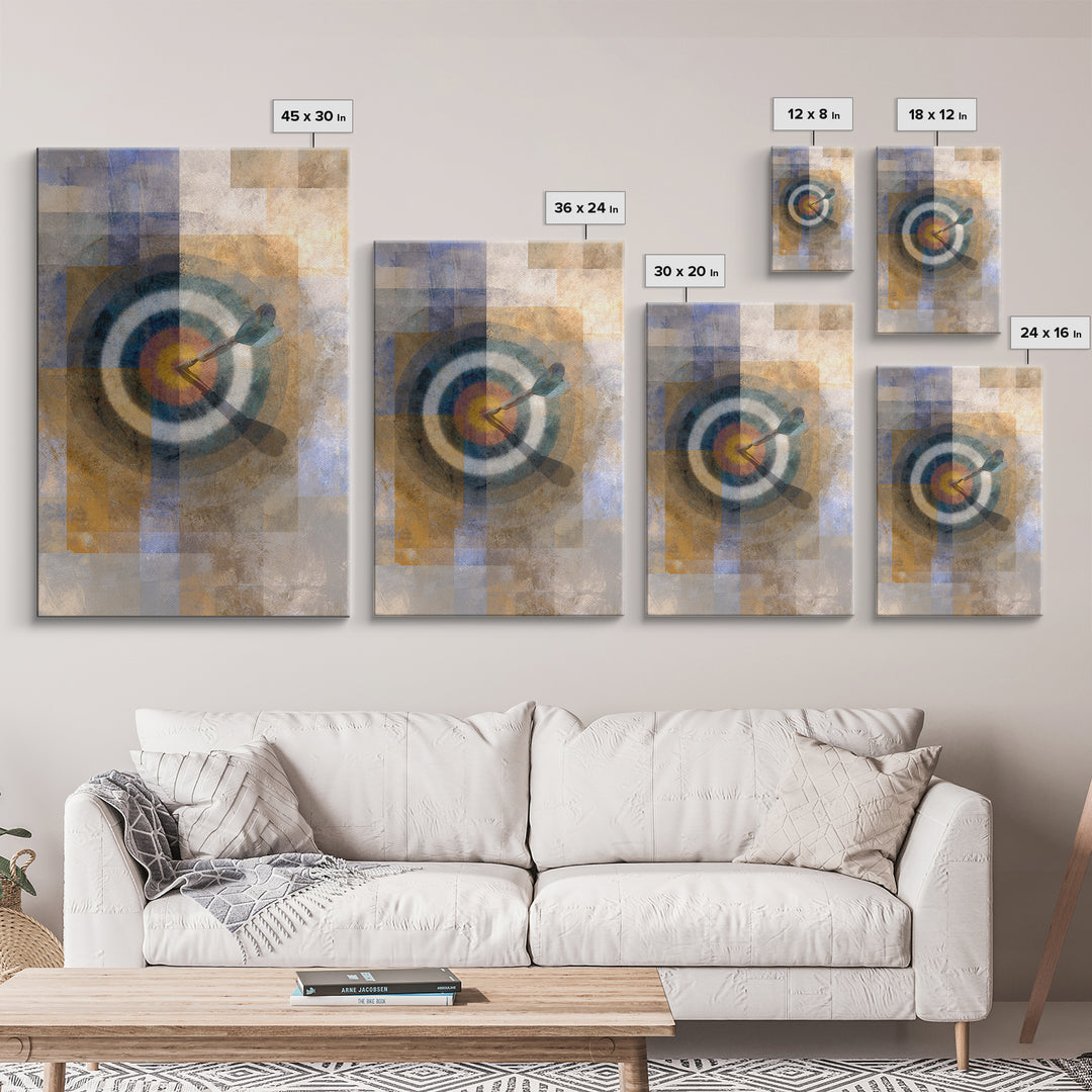 Dartboard Bullseye with Dynamic Motion Framed Canvas Print, Game Room Art, Canvas Art, Game Room Decor, Fine Art, Play, GRA-2x3-88