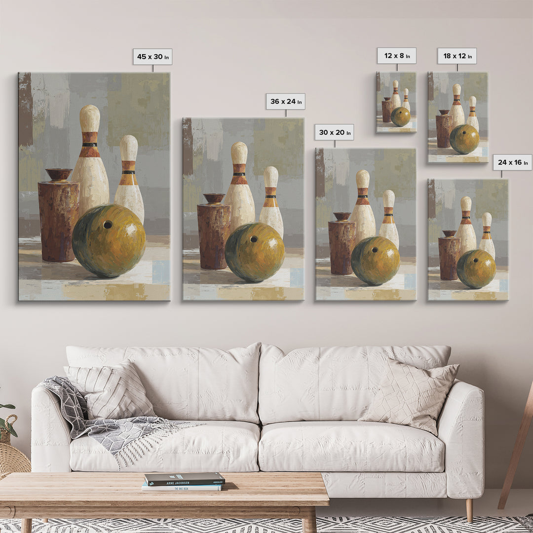 Bowling Ball and Pins Framed Canvas Print, Game Room Art, Black Art, Game Room Decor, Fine Art, Play, Playroom Art, Pop Art, GRA-2x3-94
