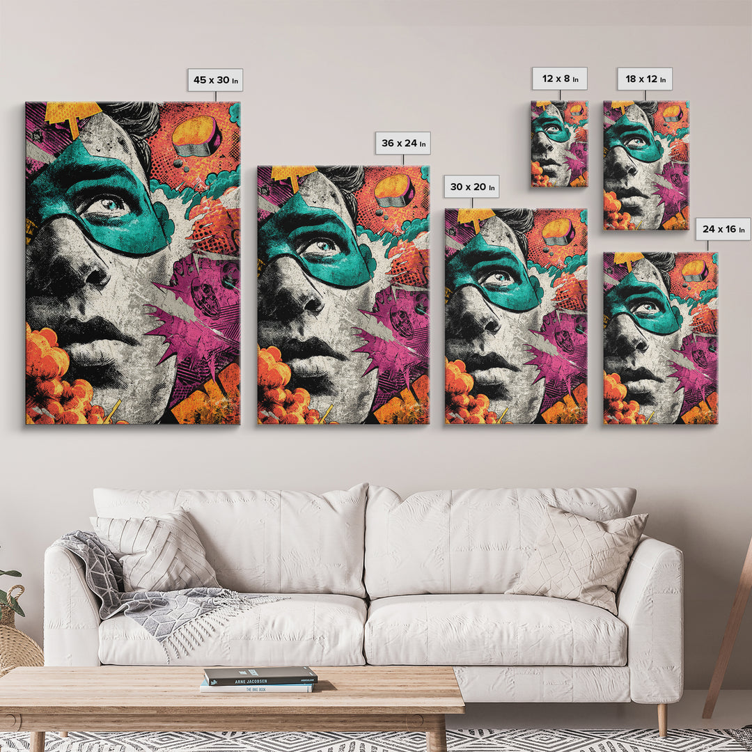 Comic Style Explosion with Game Icons Canvas Print, Game Room Art, Trendy Wall Art, Game Room Decor, Oil Painting, Play, GRA-2x3-95