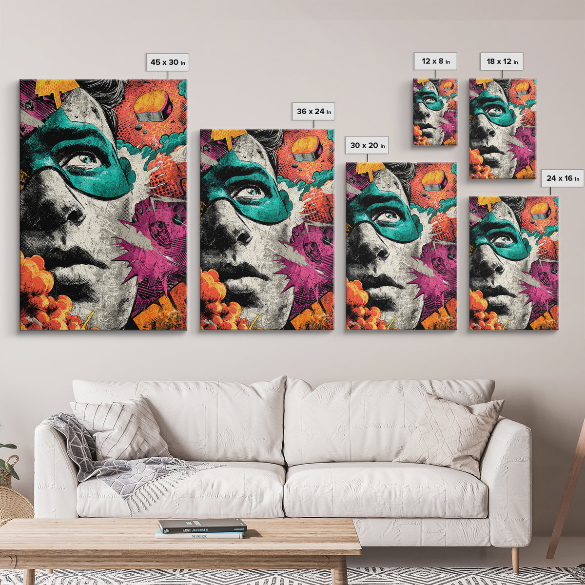 Comic Style Explosion with Game Icons Canvas Print, Game Room Art, Trendy Wall Art, Game Room Decor, Oil Painting, Play, GRA-2x3-95