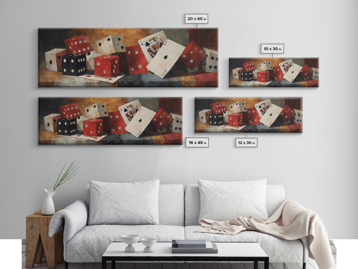 Playing Cards and Dice Framed Canvas Print, Game Room Art, Black Art, Game Room Decor, Abstract Art, Play, Playroom Art, GRA-3x1-67