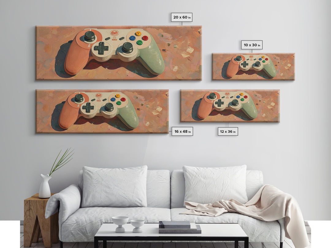 Old School Game Controller Canvas Print, Game Room Art, Art Print, Game Room Decor, Oil Painting, Play, Canvas Art, Black Art, GRA-3x1-70