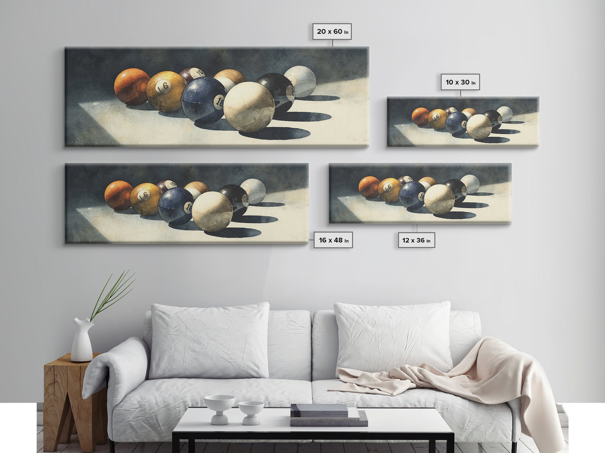 Billiards Eight Ball Framed Canvas Print, Game Room Art, Playroom Art, Game Room Decor, Fine Art, Play, Modern Decor, GRA-3x1-90