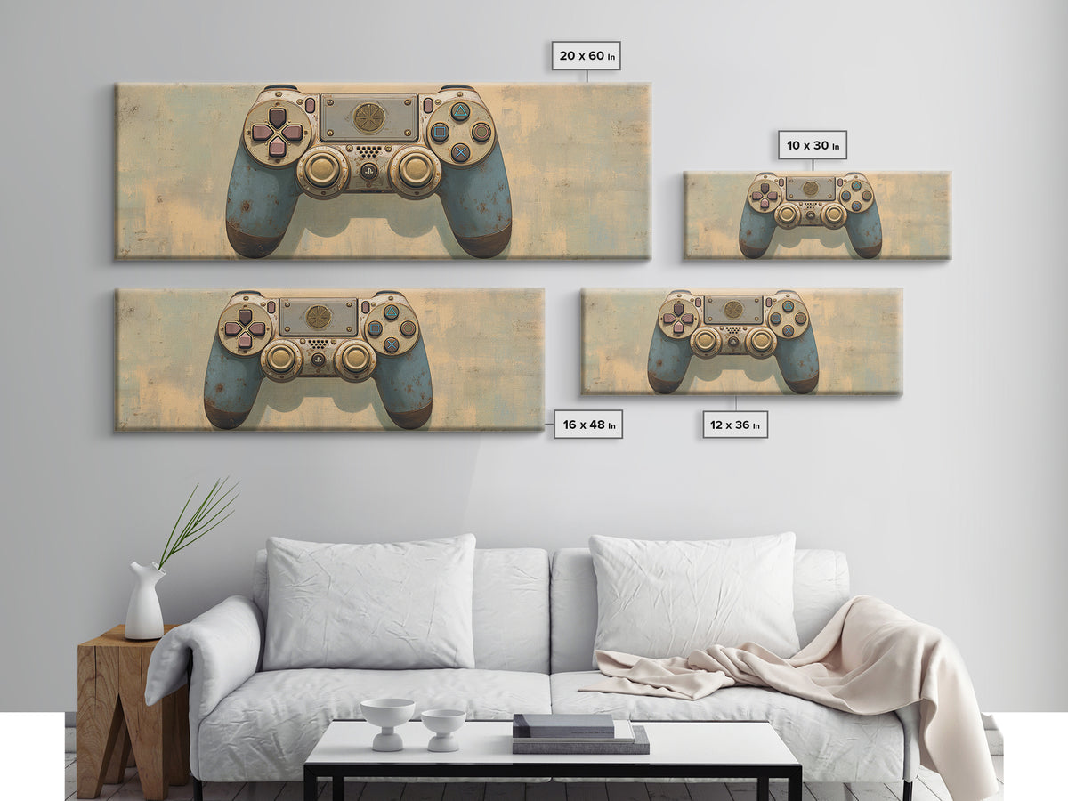 Old School Game Controller Canvas Print, Game Room Art, Trendy Wall Art, Game Room Decor, Watercolor Art, Play, GRA-3x1-94