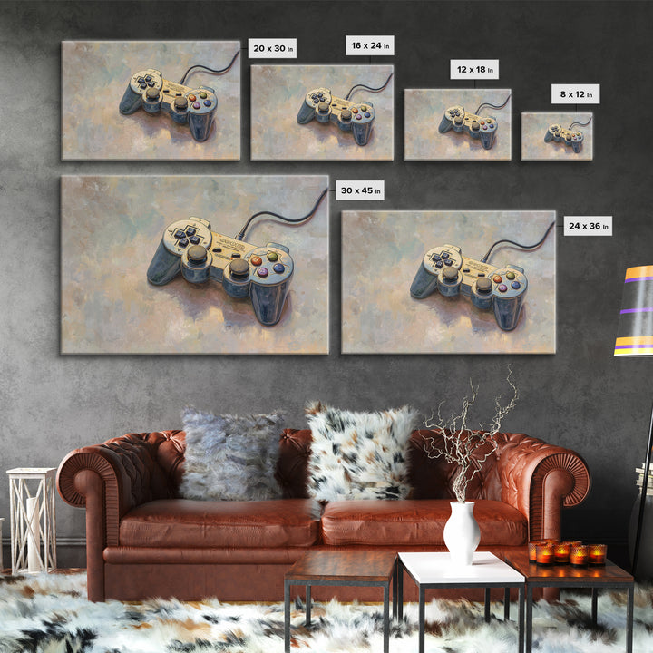 Old School Game Controller Framed Canvas Print, Game Room Art, Canvas Print, Game Room Decor, Fine Art, Play, Man Cave Decor, GRA-3x2-10