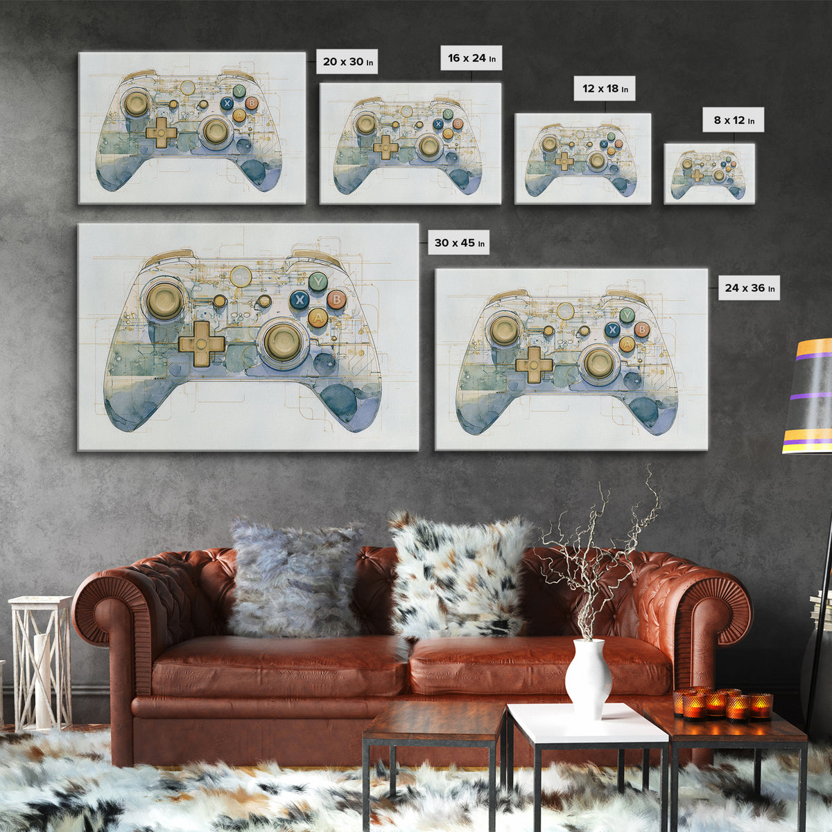 Old School Game Controller Canvas Print, Game Room Art, Trendy Wall Art, Game Room Decor, Watercolor Art, Play, GRA-3x2-34