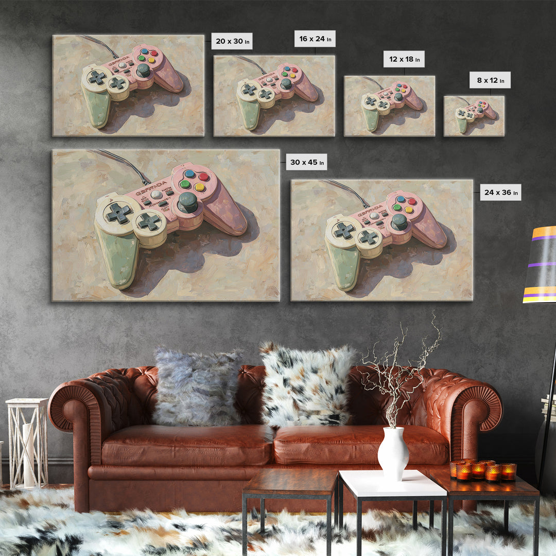 Old School Game Controller Canvas Print, Game Room Art, Trendy Wall Art, Game Room Decor, Watercolor Art, Play, GRA-3x2-58