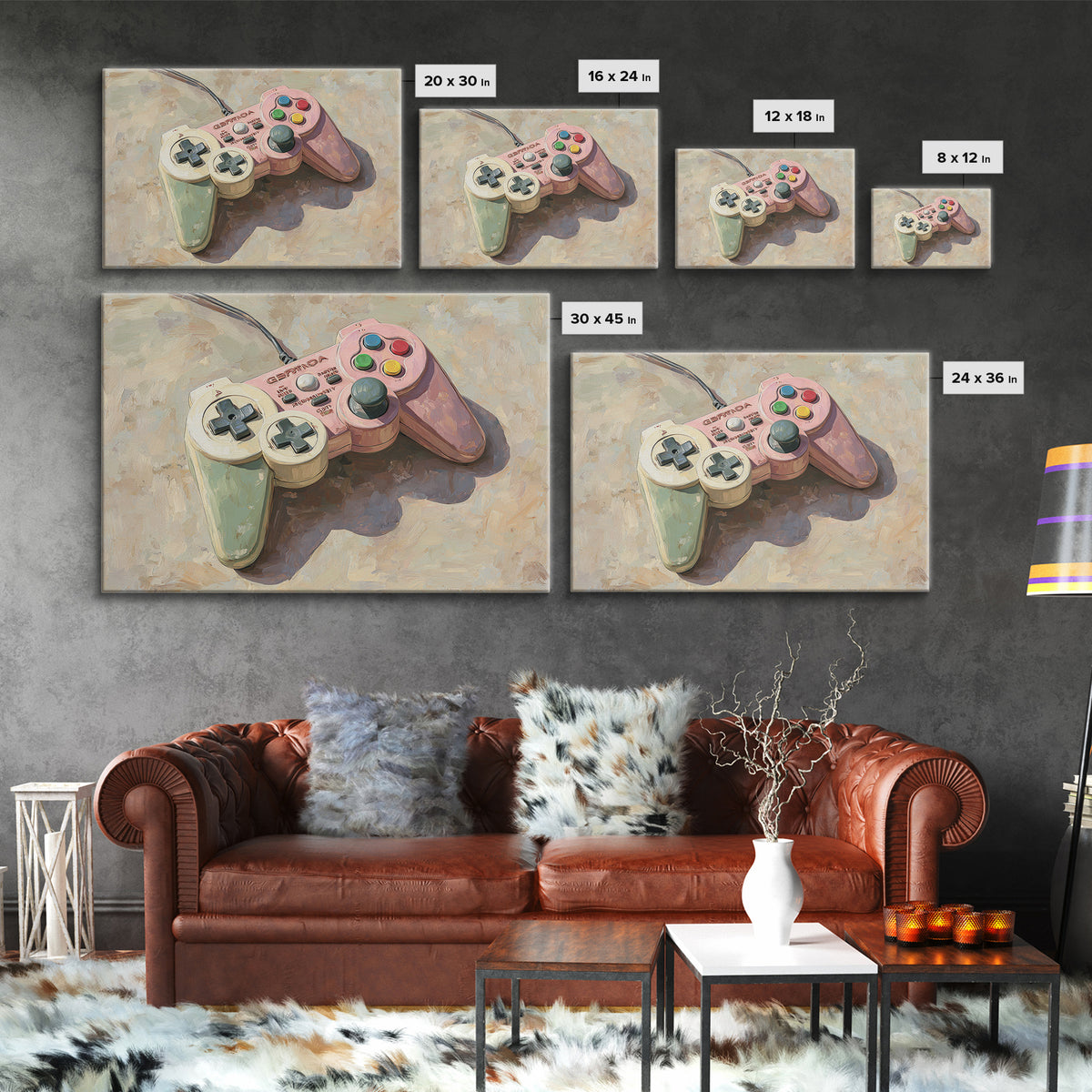 Old School Game Controller Canvas Print, Game Room Art, Trendy Wall Art, Game Room Decor, Watercolor Art, Play, GRA-3x2-58