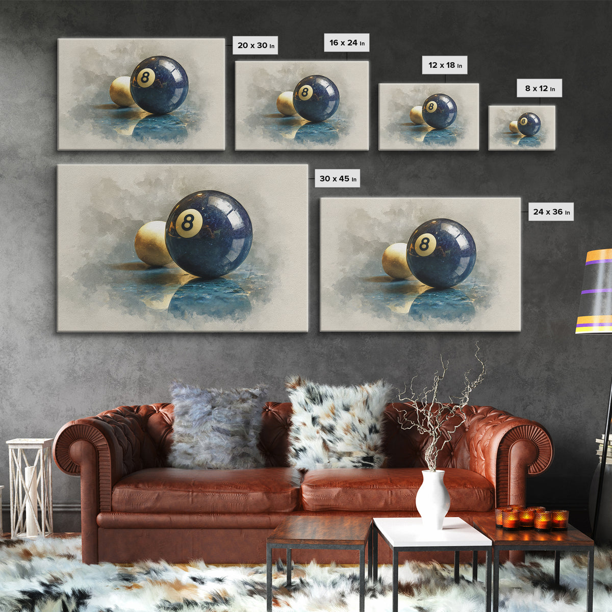 Billiards Eight Ball Framed Canvas Print, Game Room Art, Modern Wall Art, Game Room Decor, Fine Art, Play, Unique Home Decor, GRA-3x2-6