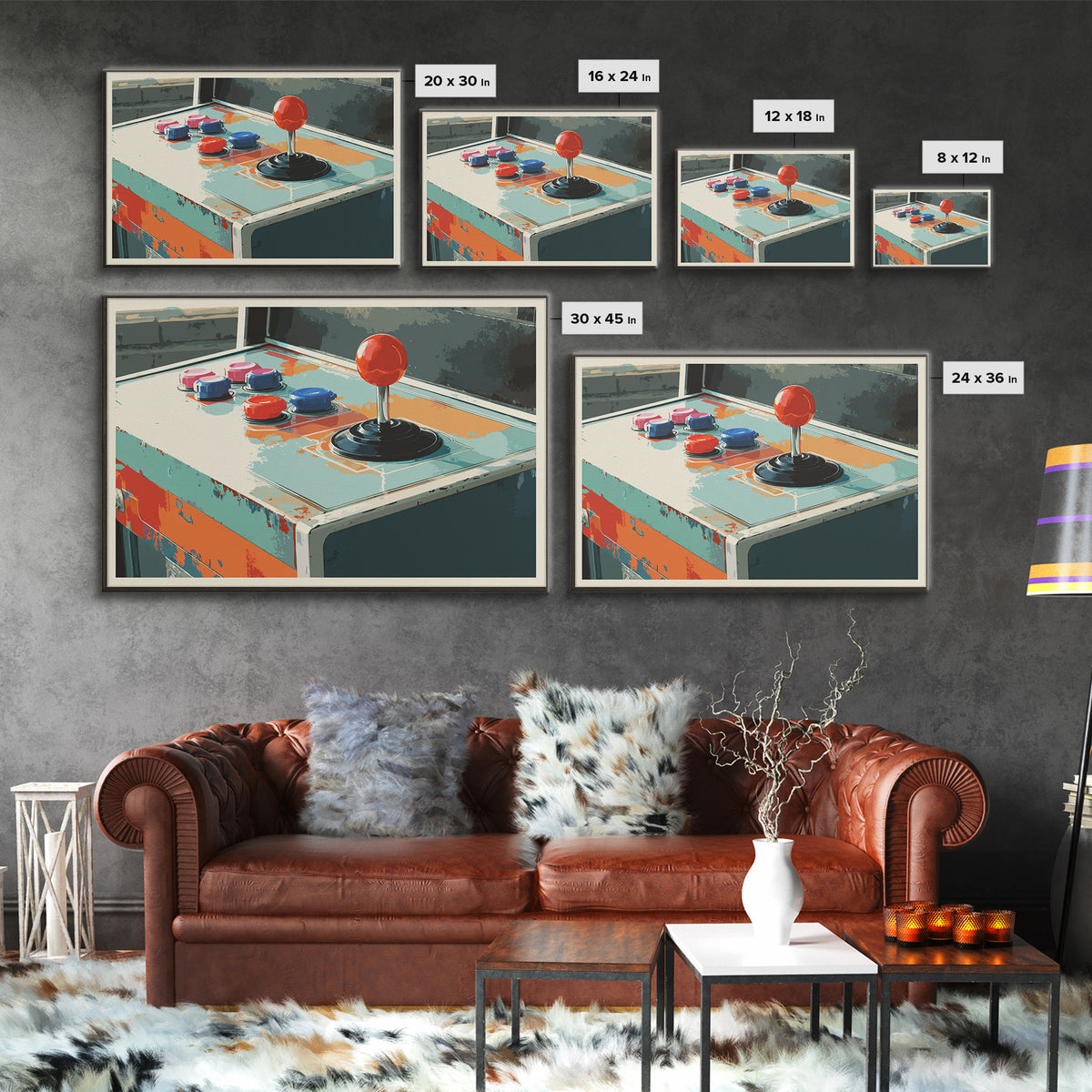 Retro Arcade Joystick Framed Canvas Print, Game Room Art, Gallery Decor, Game Room Decor, Fine Art, Play, Contemporary Art, GRA-3x2-77