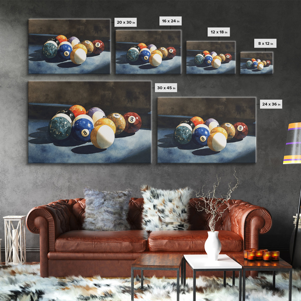 Billiards Eight Ball Framed Canvas Print, Game Room Art, Playroom Wall Decor, Game Room Decor, Play, Statement Artwork, GRA-3x2-78