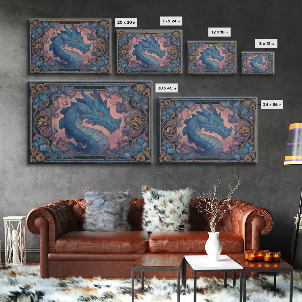 Fantasy Board Game Dragon Token Scene Framed Canvas Print, Game Room Art, Fine Art Print, Game Room Decor, Fine Art, Play, GRA-3x2-87