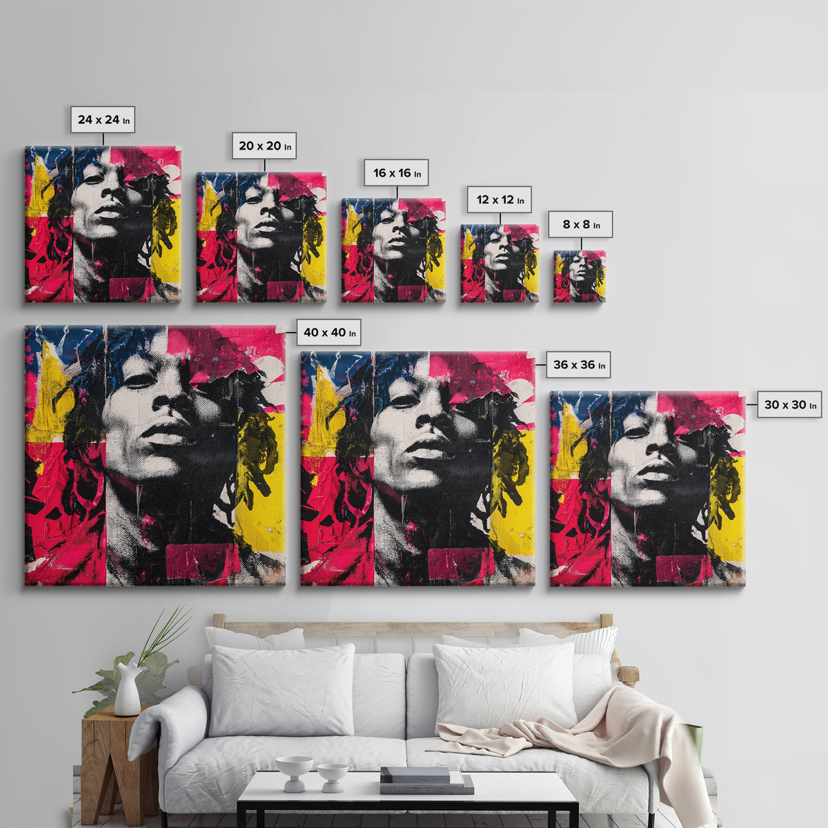 Stencil Portrait with Red and Black Contrast Framed Canvas Print, Graffiti Art, Art, Living Room Decor, Fine Art, Street, GRF-1x1-12
