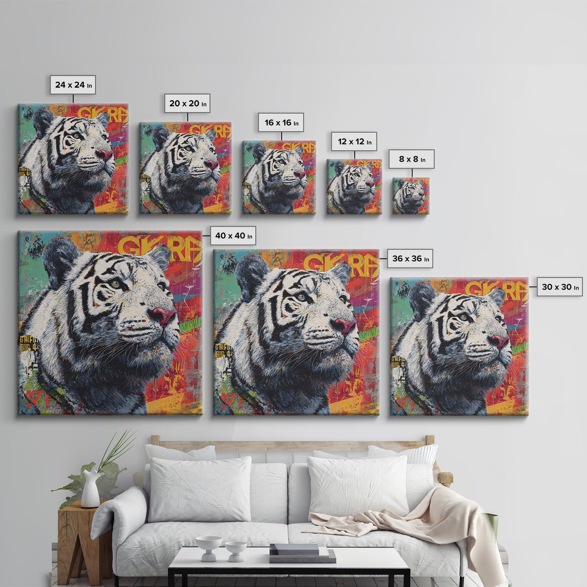 Urban Tiger Portrait Framed Canvas Print, Graffiti Art, Canvas Art, Living Room Decor, Fine Art, Street, Above Bed Decor, GRF-1x1-27