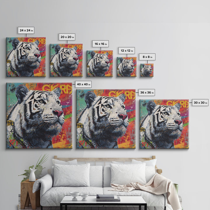 Urban Tiger Portrait Framed Canvas Print, Graffiti Art, Canvas Art, Living Room Decor, Fine Art, Street, Above Bed Decor, GRF-1x1-27