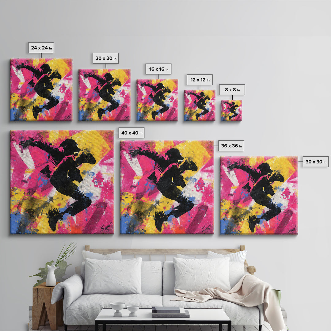 Breakdancer Silhouette over Bright Paint Splashes Canvas Print, Graffiti Art, Graffiti, Living Room Decor, Fine Art, Street, GRF-1x1-50