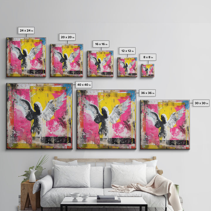 Spray Painted Angel Wings Framed Canvas Print, Graffiti Art, Mid Century Modern, Living Room Decor, Fine Art, Street, GRF-1x1-56