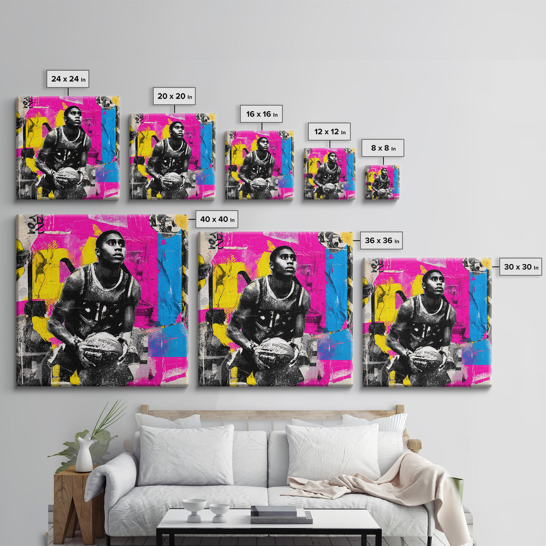 Basketball Player in Street Mural Energy Framed Canvas Print, Graffiti Art, 3d Wall Art, Living Room Decor, Fine Art, Street, GRF-1x1-68