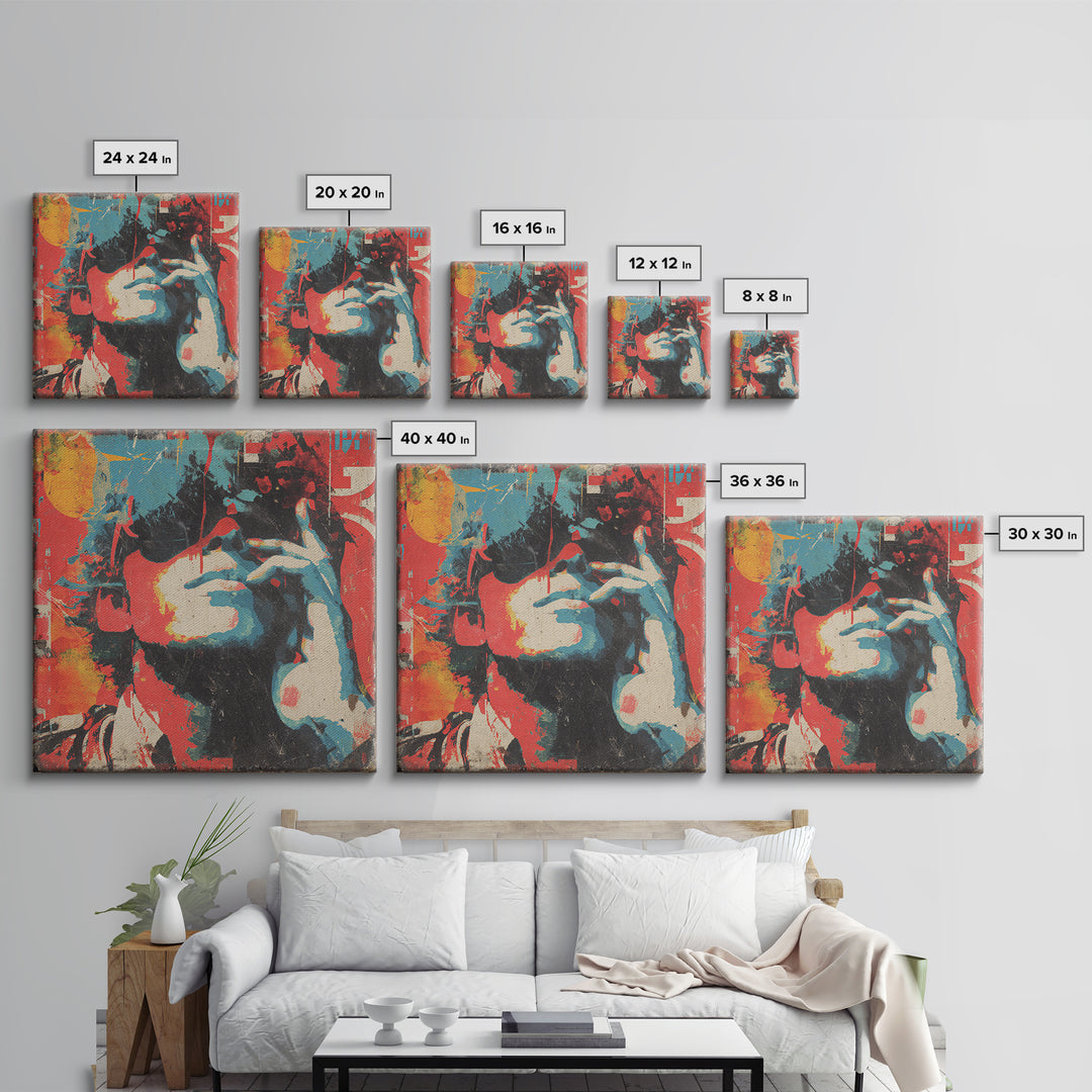 Masked Street Artist Silhouette Framed Canvas Print, Graffiti Art, Boho Wall Decor, Living Room Decor, Fine Art, Street, GRF-1x1-70