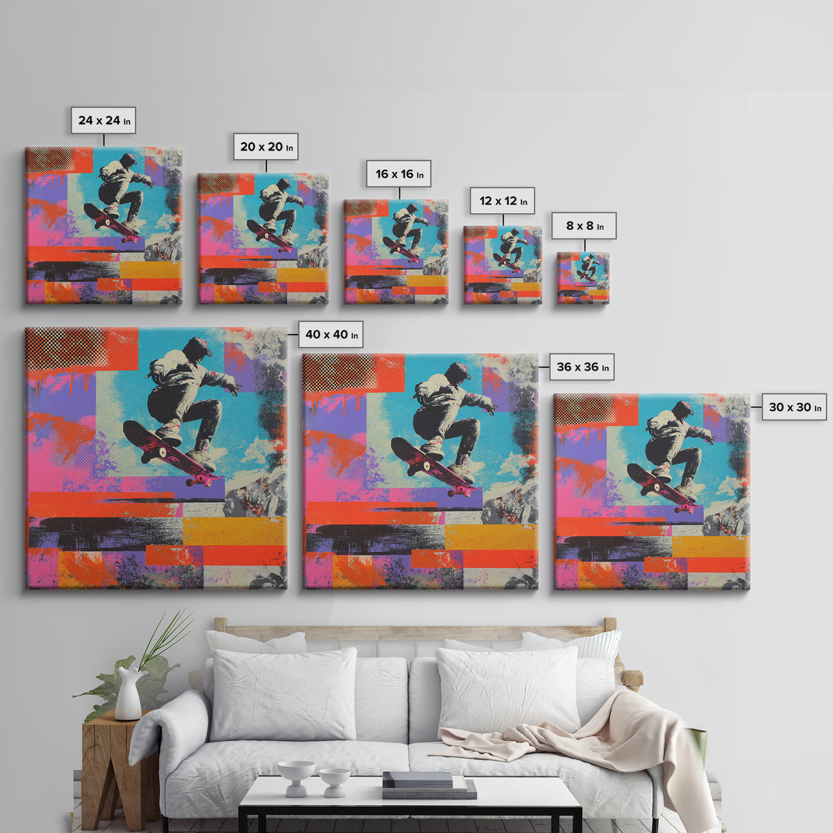 Bright Skateboard Ramp Color Fields Framed Canvas Print, Graffiti Art, Wall Sculpture, Living Room Decor, Fine Art, Street, GRF-1x1-72