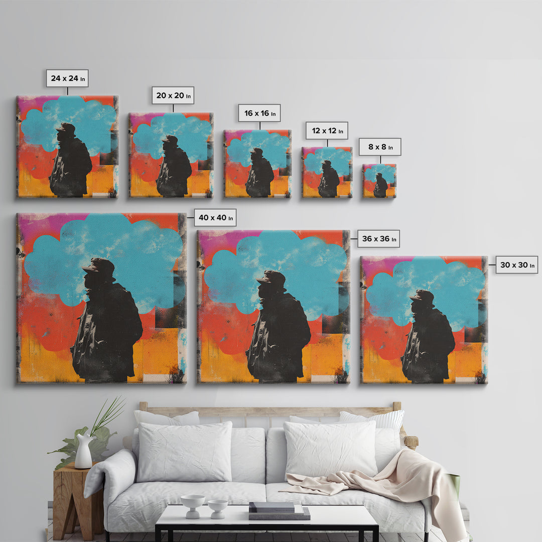 Masked Street Artist Silhouette Canvas Print, Graffiti Art, Modern Decor, Living Room Decor, Fine Art, Street, Poster, GRF-1x1-94
