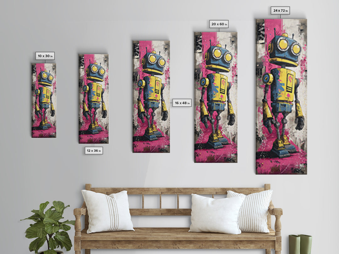 Cartoon Robot Character Canvas Print, Graffiti Art, Boho Wall Decor, Living Room Decor, Fine Art, Street, Textured Painting, GRF-1x3-22