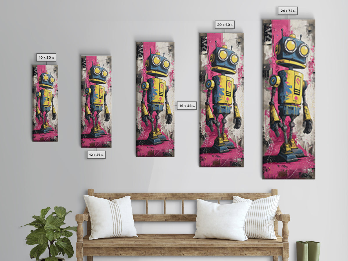 Cartoon Robot Character Canvas Print, Graffiti Art, Boho Wall Decor, Living Room Decor, Fine Art, Street, Textured Painting, GRF-1x3-22
