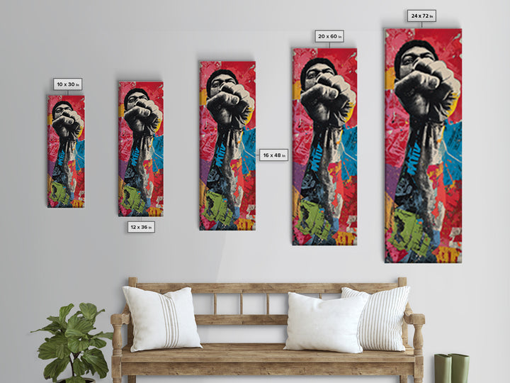 Comic Style Fist with Paint Burst Framed Canvas Print, Graffiti Art, Canvas Print, Living Room Decor, Oil Painting, Street, GRF-1x3-30